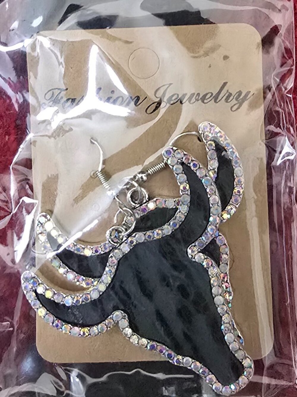 NWT Black Rhinestone Steer Earrings